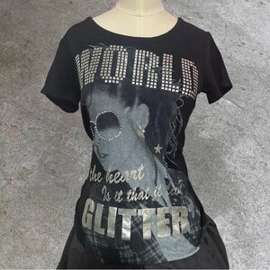 J-fashion Black and silver glitter graphic tee with studded design